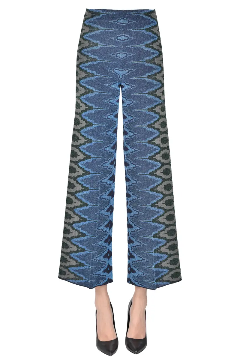 Pantaloni in maglia lamè stampata