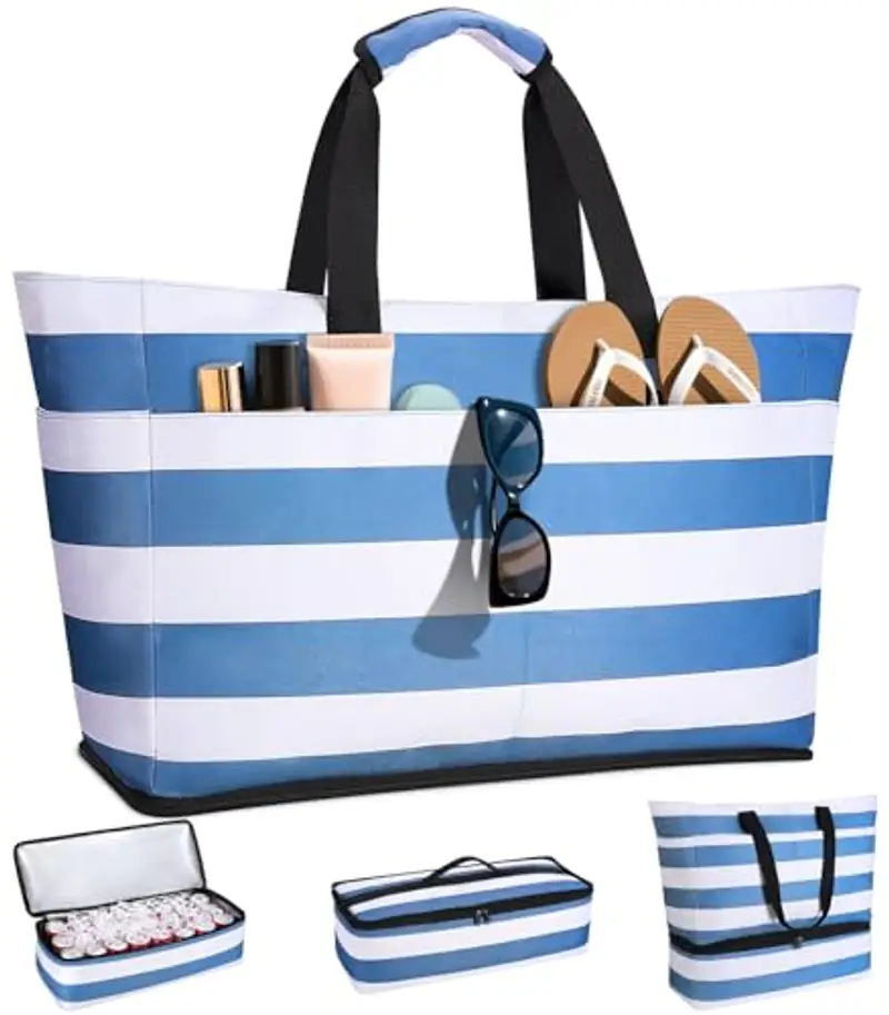 CIRYCASE Borsa Mare Grande con Termica XXL, 49L Borsa da Spiaggia Viaggio Resistente Acqua, Anti-Sabbia Pieghevole Borsone Tote Bag Multitasche e Barriera Umida per Famiglia/Palestra/Shopping/Vacanze
