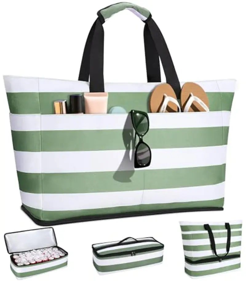 CIRYCASE Borsa Mare Grande con Termica XXL, 54L Borsa da Spiaggia Viaggio Impermeabile, Anti-Sabbia Pieghevole Borsone Mano Tote Bag Multitasche e Barriera Umida per Famiglia/Shopping/Palestra/Vacanze