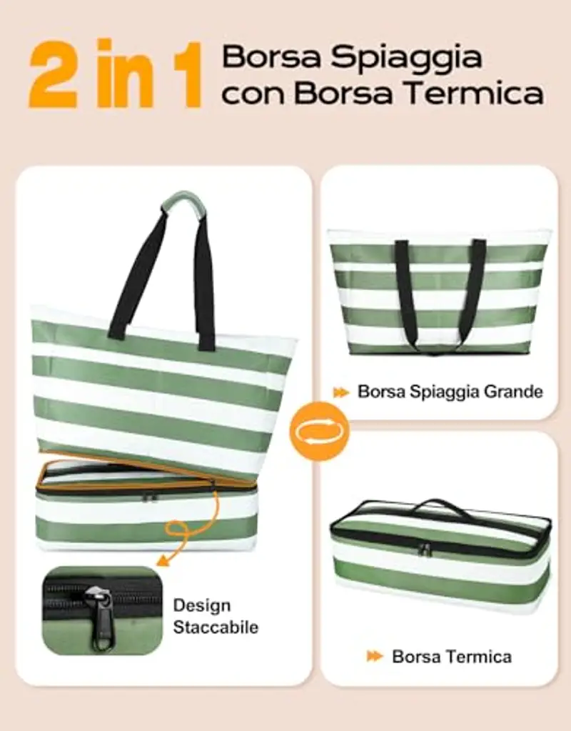 CIRYCASE Borsa Mare Grande con Termica XXL, 54L Borsa da Spiaggia Viaggio Impermeabile, Anti-Sabbia Pieghevole Borsone Mano Tote Bag Multitasche e Barriera Umida per Famiglia/Shopping/Palestra/Vacanze miniatura 2
