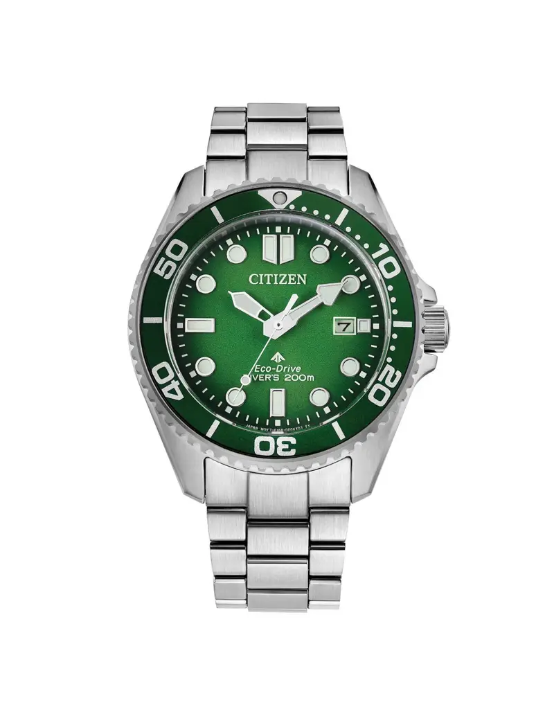 Orologio CITIZEN Diver's Eco Drive 200 mt 40mm BN0269-50W Green con cinturino in acciaio