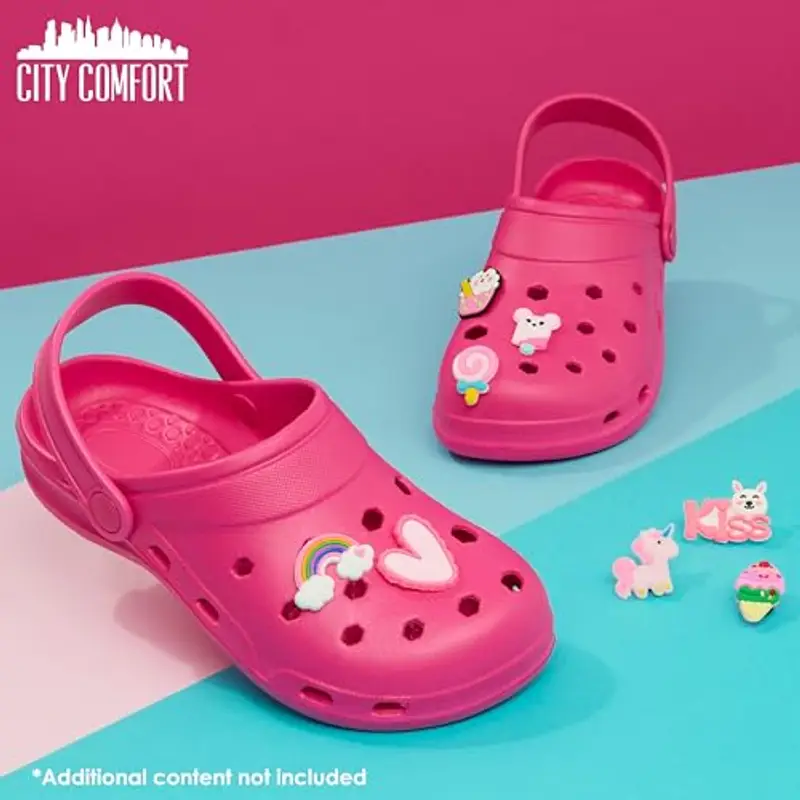 CityComfort Clogs con Rimovibile Charms Bambina, Spiaggia e Ciabatte Piscina (Rosa Brillante, 28-29 EU) miniatura 2