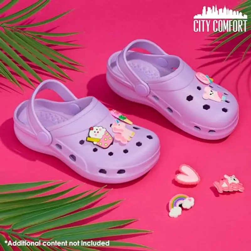 CityComfort Clogs con Rimovibile Charms Bambina, Spiaggia e Ciabatte Piscina (Viola, 36 EU) miniatura 2