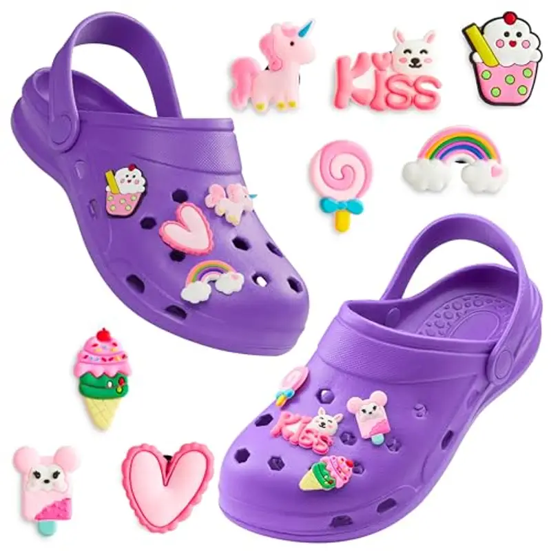 CityComfort Clogs con Rimovibile Charms Bambina, Spiaggia e Ciabatte Piscina (Viola Brillante, 30-31 EU)