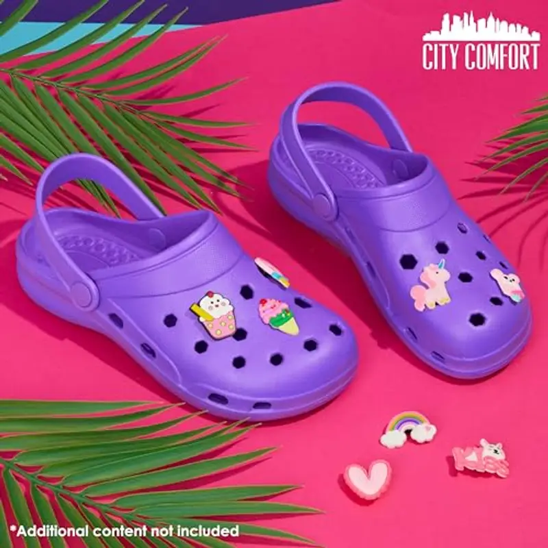 CityComfort Clogs con Rimovibile Charms Bambina, Spiaggia e Ciabatte Piscina (Viola Brillante, 30-31 EU) miniatura 2