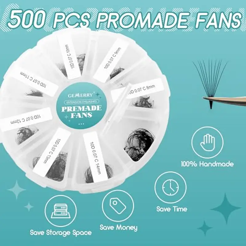 Ciuffi Extension Ciglia 500PCS 10D 0.07mm Curvatura C 8-15mm Volume Russo Ciglia Extension Professionale Individuali miniatura 3