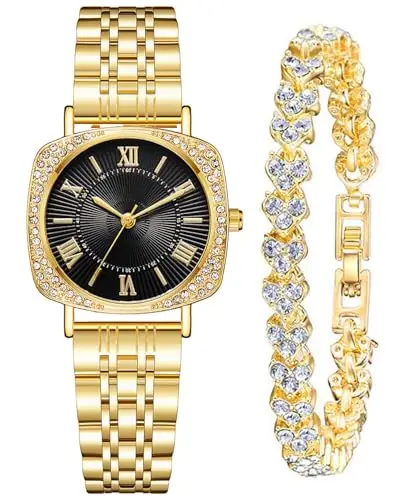 CIVO Orologio Analogico Donna da Polso: Acciaio Inossidabile Impermeabile -Oro Classico Affari Orologi Quarzo Set Regali