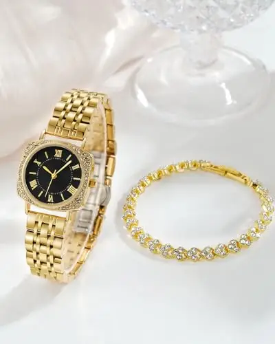 CIVO Orologio Analogico Donna da Polso: Acciaio Inossidabile Impermeabile -Oro Classico Affari Orologi Quarzo Set Regali miniatura 3