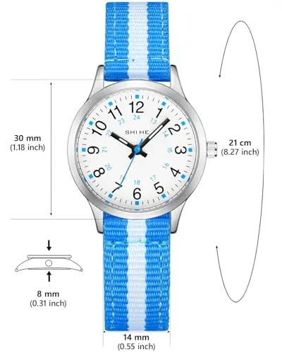 CIVO Orologio Bambino Bambina Analogico: Orologio da Polso Bambini 5-12 Anni Cinturino Nylon Blu Bianco - Facile da miniatura 2