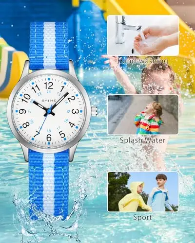 CIVO Orologio Bambino Bambina Analogico: Orologio da Polso Bambini 5-12 Anni Cinturino Nylon Blu Bianco - Facile da miniatura 3