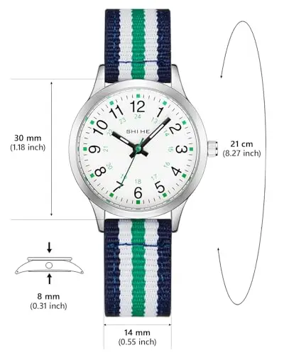 CIVO Orologio Bambino Bambina Analogico: Orologio da Polso Bambini 5-12 Anni Cinturino Nylon Verde Bianco - Facile da miniatura 2