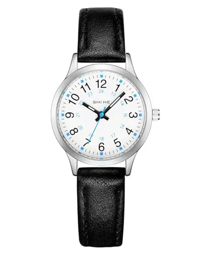 CIVO Orologio Bambino Bambina Analogico: Orologio da Polso Bambini 5-12 Anni Cinturino Pelle Nero - Facile da Leggere