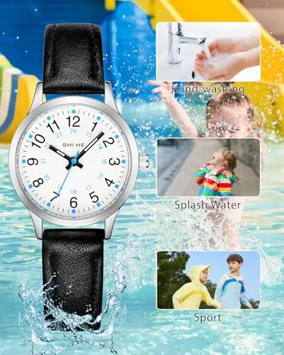 CIVO Orologio Bambino Bambina Analogico: Orologio da Polso Bambini 5-12 Anni Cinturino Pelle Nero - Facile da Leggere miniatura 3