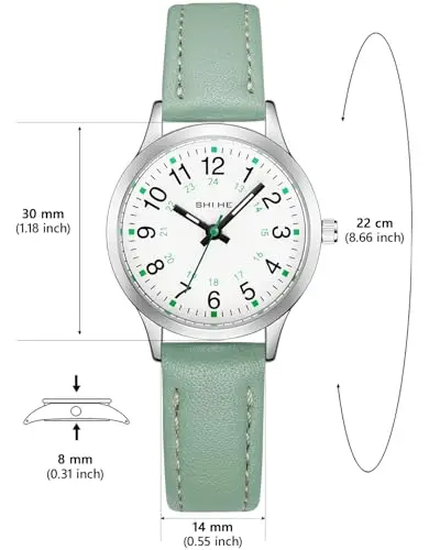 CIVO Orologio Bambino Bambina Analogico: Orologio da Polso Bambini 5-12 Anni Cinturino Pelle Verde - Facile da Leggere miniatura 2