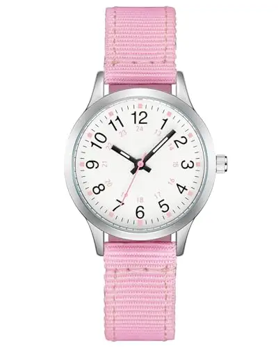 CIVO Orologio Bambino Bambina Analogico: Rosa Cinturino Nylon Orologio da Polso Bambini 5-12 Anni - Facile da Leggere