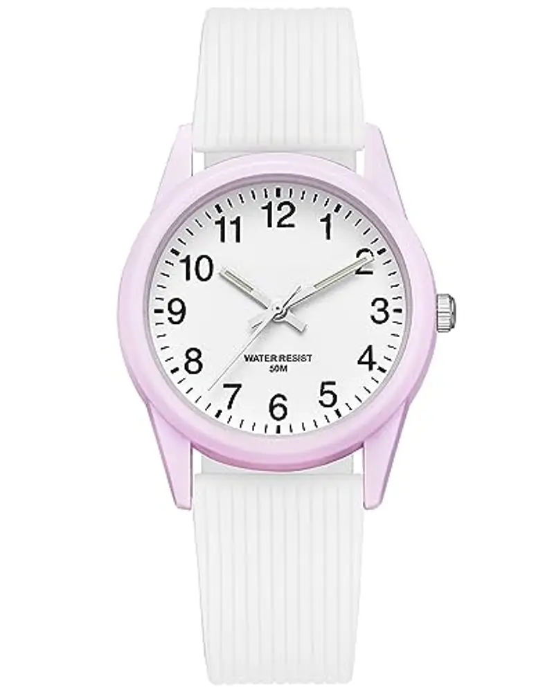 CIVO Orologio Bambino Bambina Rotonda Analogico Orologio Ragazza 50M Impermeabile Luminoso Cinturino Silicone Bianco