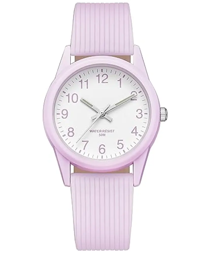 CIVO Orologio Bambino Bambina Rotonda Analogico Orologio Ragazza 50M Impermeabile Luminoso Cinturino Silicone Viola