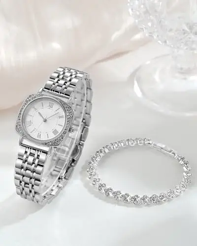 CIVO Orologio Donna Acciaio Inossidabile: Analogico Orologi da Polso Impermeabile - Argento Classico Quarzo Set Regali miniatura 2