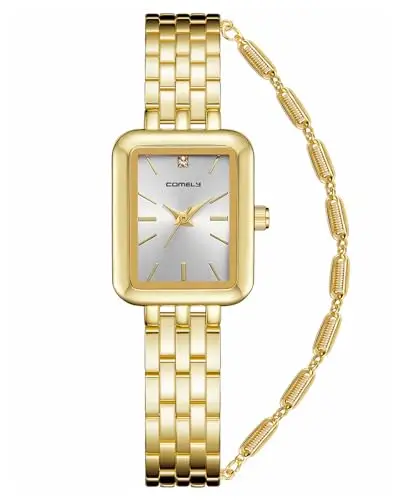 CIVO Orologio Donna Acciaio Oro: Lusso Quadrato Orologi da Polso Analogico Impermeabile Quarzo - Elegante Classico