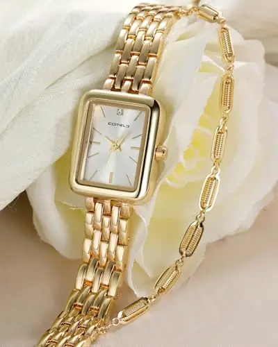 CIVO Orologio Donna Acciaio Oro: Lusso Quadrato Orologi da Polso Analogico Impermeabile Quarzo - Elegante Classico miniatura 2