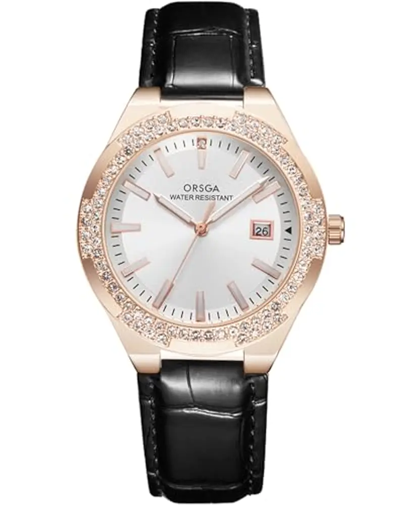 CIVO Orologio Donna Elegante Diamanti Analogico Orologio da Polso Impermeabile Calendario Cinturino Cuoio Nero Orologio