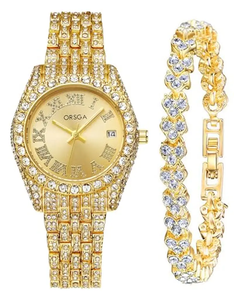 CIVO Orologio Donna Oro Acciaio Inossidabile Analogico Orologi da Polso Impermeabile Classico Affari Orologi Donna Quarzo Calendario Luminosi Set Regali Eleganti per Donna