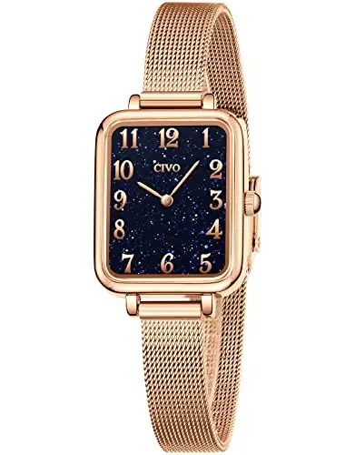 CIVO Orologio Donna Oro Rosa Sottile Ultra Minimalisti Cielo Stellato Quadrato Acciaio Inossidabile Impermeabile