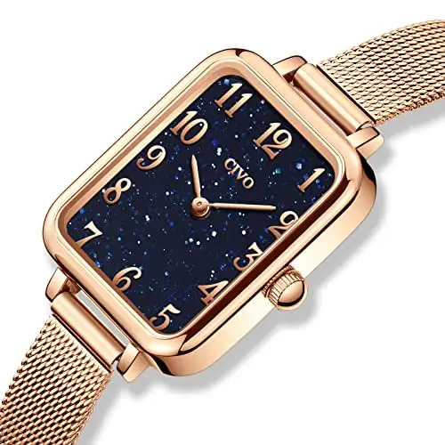 CIVO Orologio Donna Oro Rosa Sottile Ultra Minimalisti Cielo Stellato Quadrato Acciaio Inossidabile Impermeabile miniatura 2