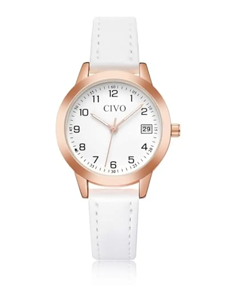 CIVO Orologio Donna Pelle Bianco: Elegante Piccolo Analogico Orologi da Polso Impermeabile - Minimalista Quadrante con Numeri Arabi