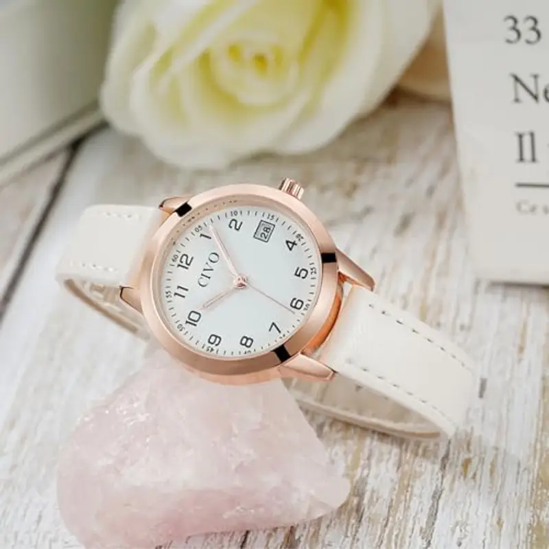 CIVO Orologio Donna Pelle Bianco: Elegante Piccolo Analogico Orologi da Polso Impermeabile - Minimalista Quadrante con Numeri Arabi miniatura 2