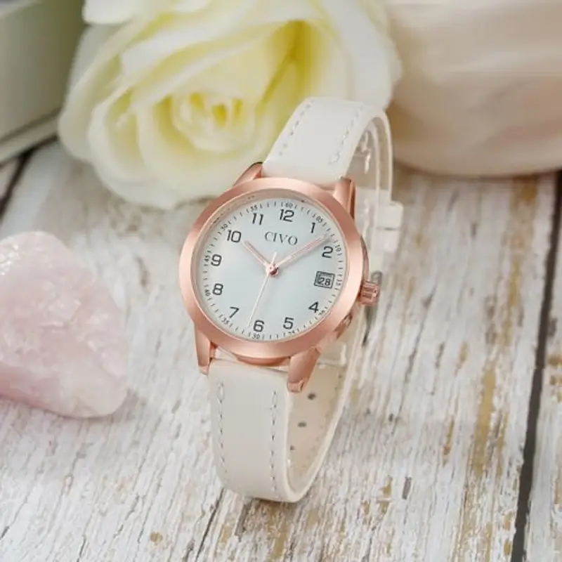 CIVO Orologio Donna Pelle Bianco: Elegante Piccolo Analogico Orologi da Polso Impermeabile - Minimalista Quadrante con Numeri Arabi miniatura 3