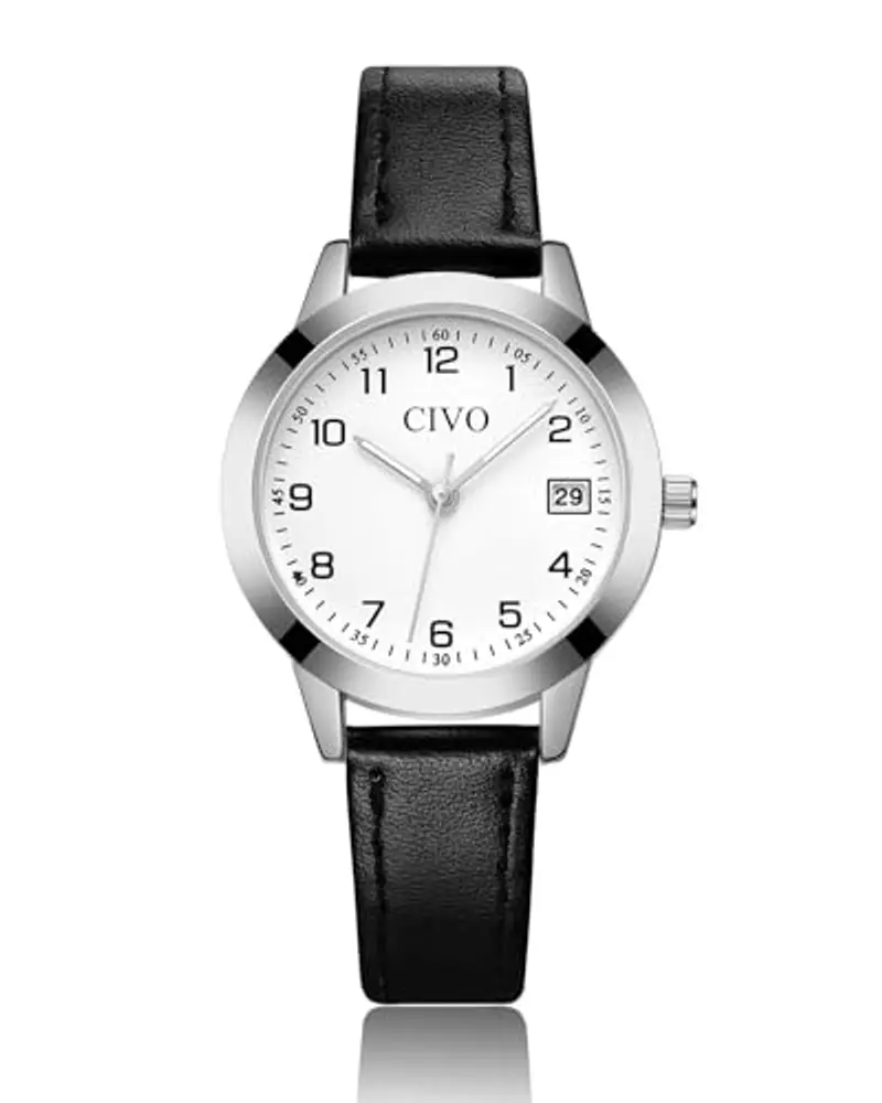 CIVO Orologio Donna Pelle Nero: Elegante Piccolo Analogico Orologi da Polso Impermeabile - Minimalista Quadrante con Numeri Arabi