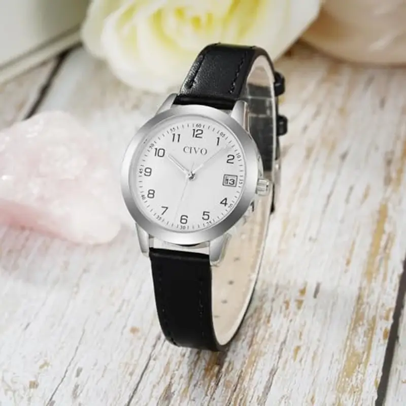 CIVO Orologio Donna Pelle Nero: Elegante Piccolo Analogico Orologi da Polso Impermeabile - Minimalista Quadrante con Numeri Arabi miniatura 3