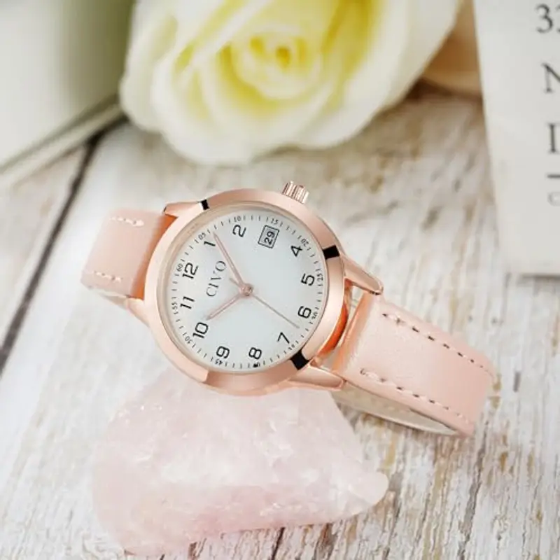 CIVO Orologio Donna Pelle Rosa: Elegante Piccolo Analogico Orologi da Polso Impermeabile - Minimalista Quadrante con Numeri Arabi miniatura 2