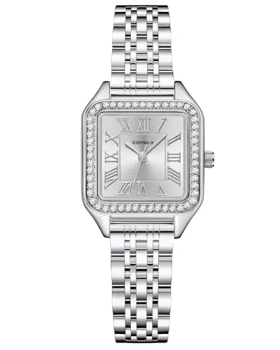 CIVO Orologio Donna Piccolo Acciaio: Vintage Argento Rettangolare Cassa Numeri Romani - Elegante Orologi da Polso