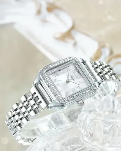 CIVO Orologio Donna Piccolo Acciaio: Vintage Argento Rettangolare Cassa Numeri Romani - Elegante Orologi da Polso miniatura 2