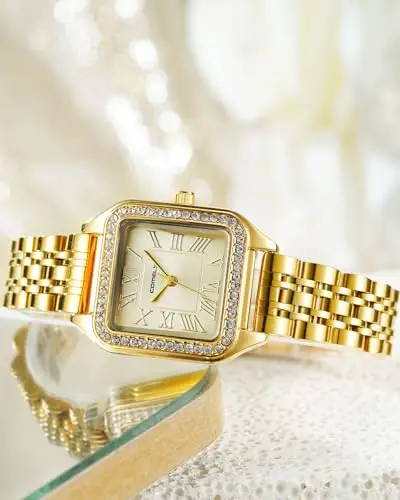 CIVO Orologio Donna Vintage Oro: Acciaio Inossidabile Rettangolare Cassa - Piccolo Orologio da Polso Numeri Romani miniatura 2