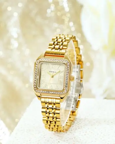 CIVO Orologio Donna Vintage Oro: Acciaio Inossidabile Rettangolare Cassa - Piccolo Orologio da Polso Numeri Romani miniatura 3
