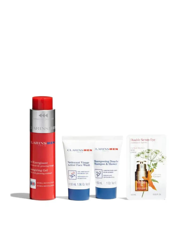 Set Clarins Men Gel energizzante 50ml Shampoo 30ml detergente 30m@