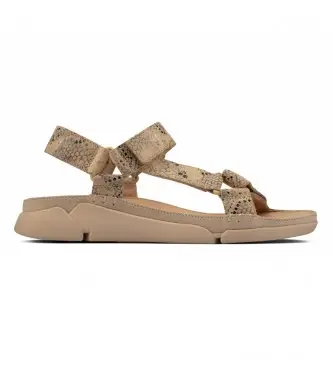 per donna 26158435 Sandali Tri Sporty in pelle beige (37 5), Basso, Velcro, Casual, Animal Print, Taupe