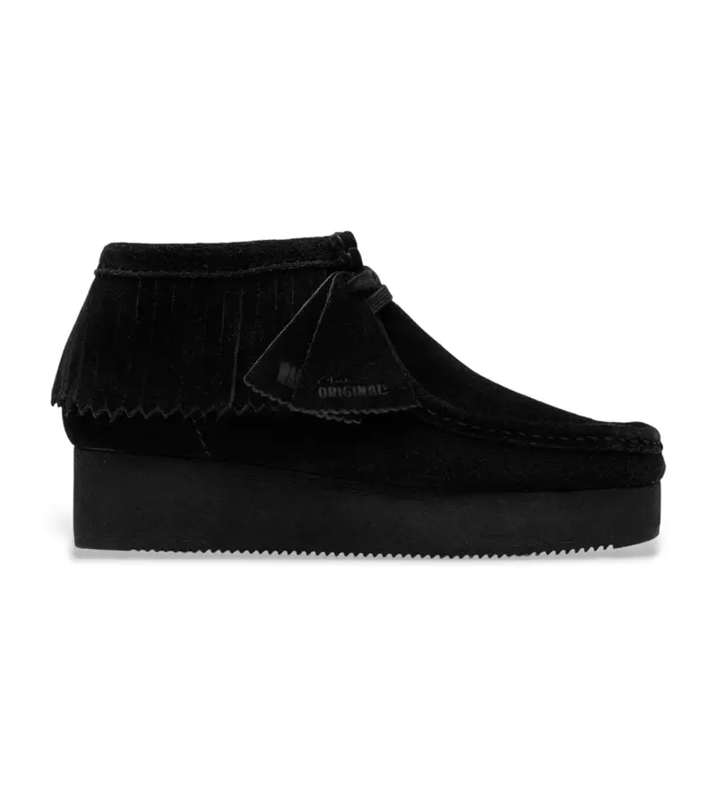 per donna 26182854 Stivaletti Wallabee in pelle scamosciata nera con zeppa e frange (37), Nero, 3 a 5cm, Camoscio, Stringhe, Casual