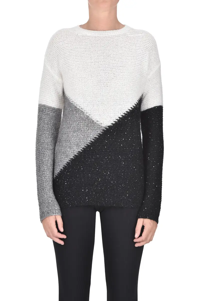 Pullover color block con paillettes
