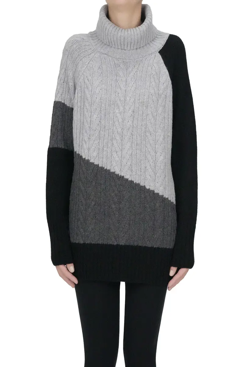 Pullover dolcevita color block Grigio