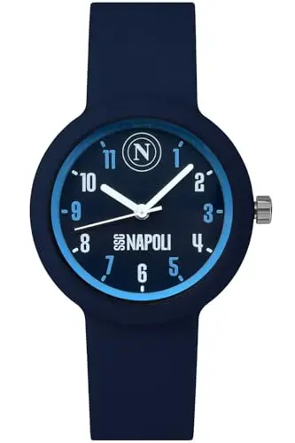 Clondo Orologio Da Polso Analogico Bambini, Idea Regalo 6-12 Anni Per Napoli Fan, Cassa 33mm e Cinturino Silicone,