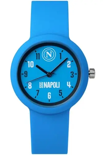 Clondo Orologio Da Polso Analogico Bambini, Idea Regalo 6-12 Anni Per Napoli Fan, Cassa 33mm e Cinturino Silicone,