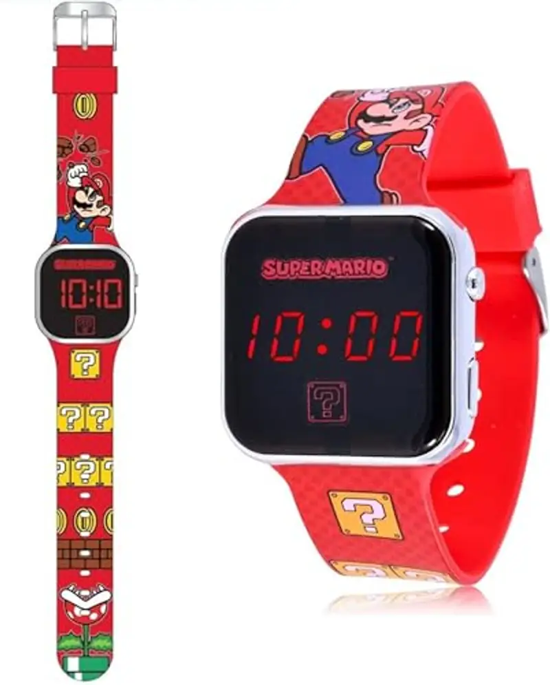Clondo Super Mario Orologio da Polso Digitale Led per Bambino e Bambina, Funzione data, Formato 12/24 Ore