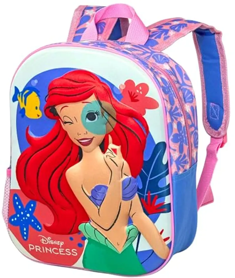 Clondo Zaino Asilo 3D 31×26×11?cm – Zainetto per Bambina – Per Ariel La Sirenetta Fan – Poliestere Resistente – Spallacci Imbottiti e Tasche Laterali – Perfetto Nido e Viaggio – Unisex 2?6?anni