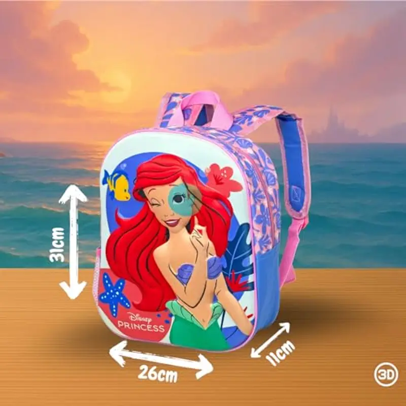 Clondo Zaino Asilo 3D 31×26×11?cm – Zainetto per Bambina – Per Ariel La Sirenetta Fan – Poliestere Resistente – Spallacci Imbottiti e Tasche Laterali – Perfetto Nido e Viaggio – Unisex 2?6?anni miniatura 2