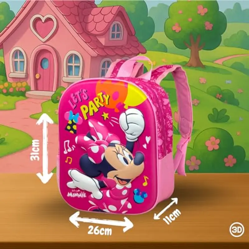 Clondo Zaino Asilo 3D 31×26×11?cm – Zainetto per Bambina – Per Minnie Fan – Poliestere Resistente – Spallacci Imbottiti e Tasche Laterali – Perfetto Nido e Viaggio – Unisex 2?6?anni miniatura 2