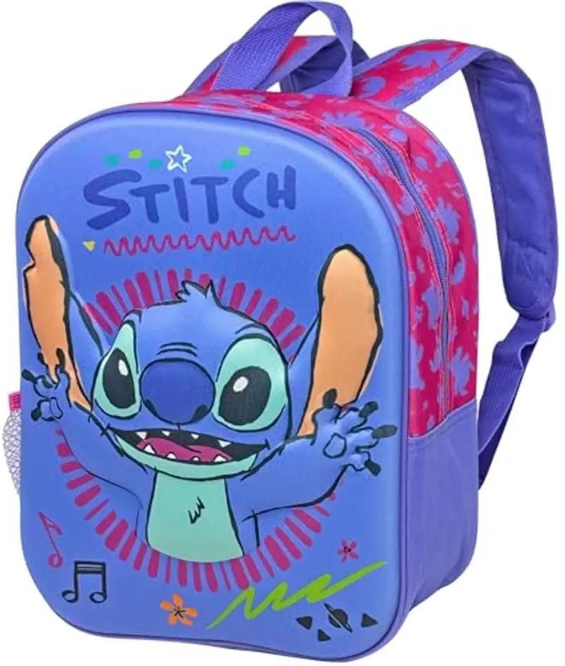 Clondo Zaino Asilo 3D 31×26×11?cm – Zainetto per Bambina – Per Stitch Fan – Poliestere Resistente – Spallacci Imbottiti e Tasche Laterali – Perfetto Nido e Viaggio – Unisex 2?6?anni